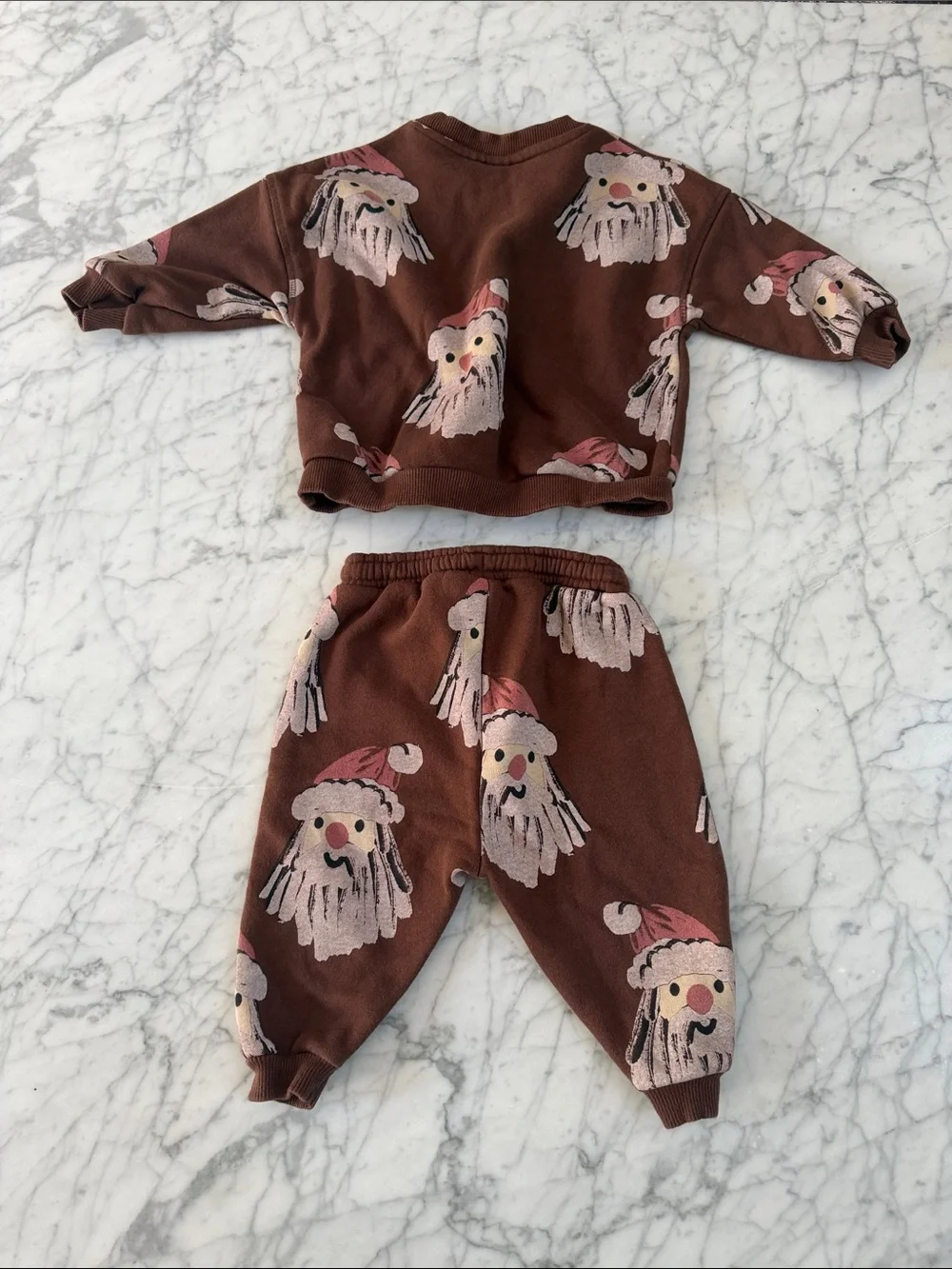 Zara Santa Sweatsuit Set Sz 9-12 Mo Brown